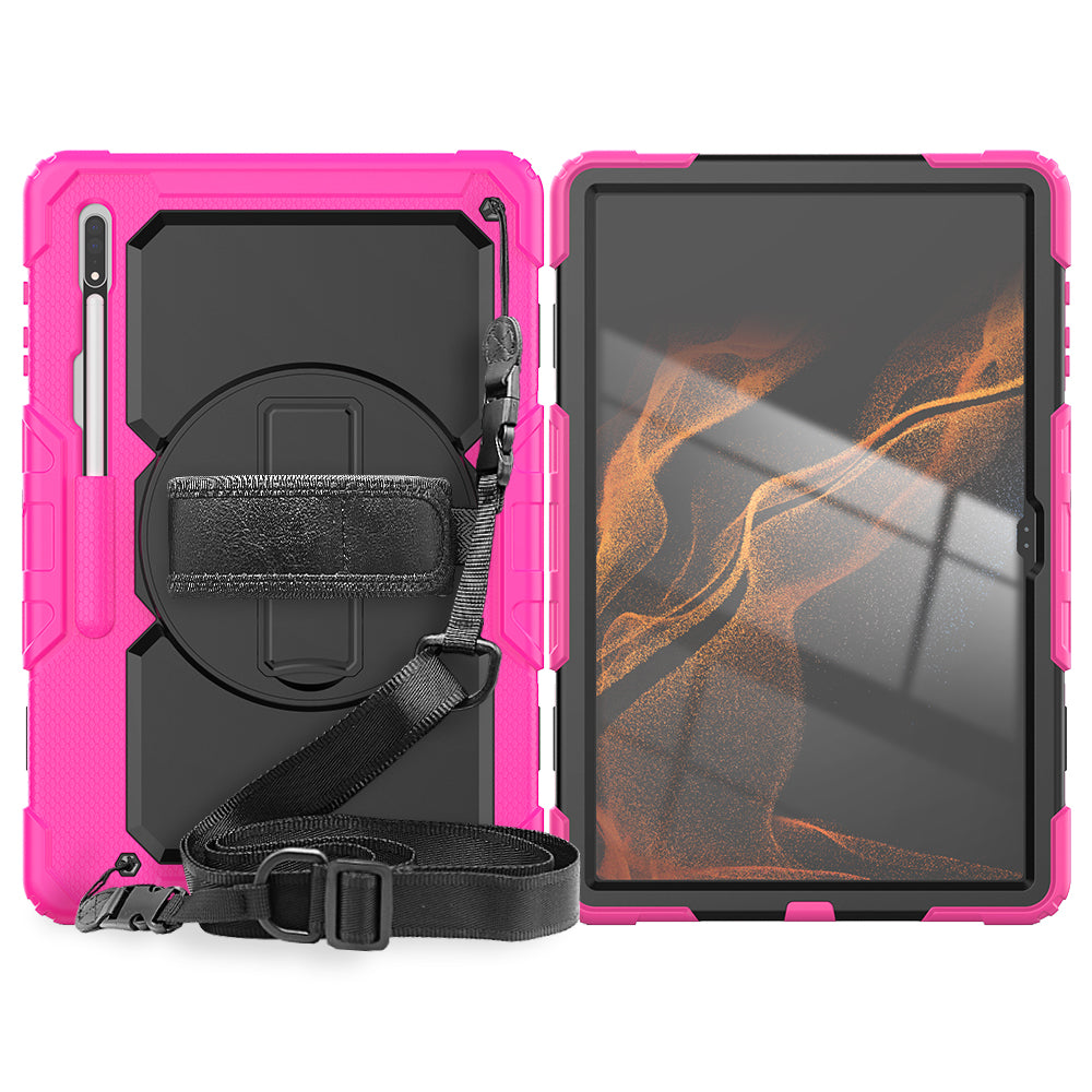 HUIXIANG Tough Strap Galaxy Tab S8 Utra Case Built-in Screen Protector