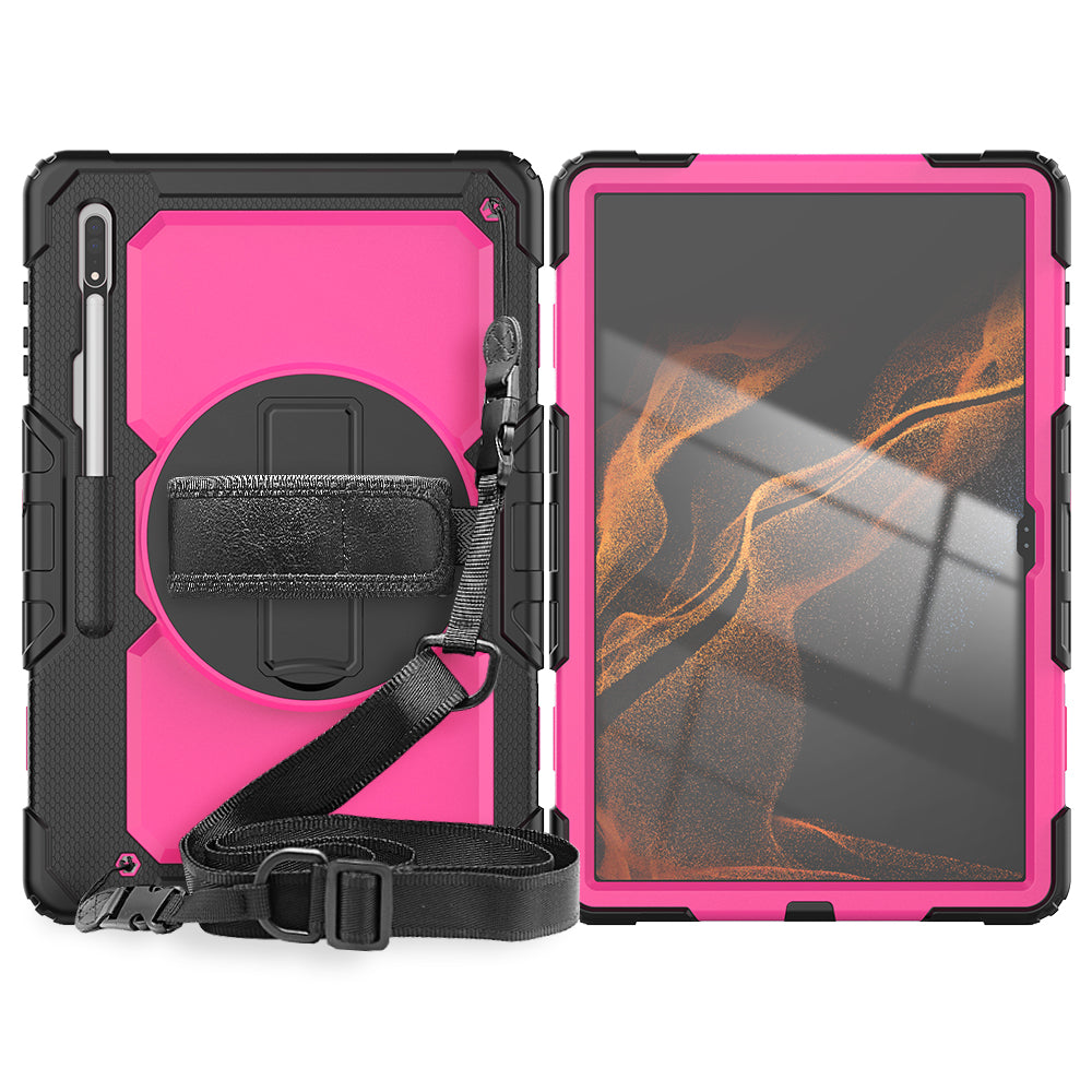 HUIXIANG Tough Strap Galaxy Tab S8 Utra Case Built-in Screen Protector