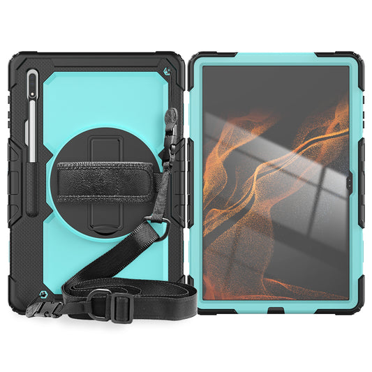 HUIXIANG Tough Strap Galaxy Tab S8 Utra Case Built-in Screen Protector