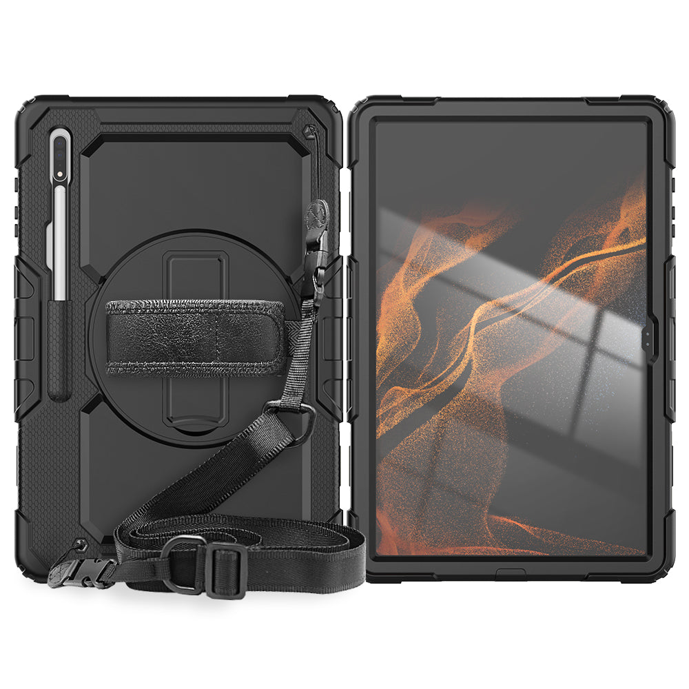 HUIXIANG Tough Strap Galaxy Tab S8 Utra Case Built-in Screen Protector