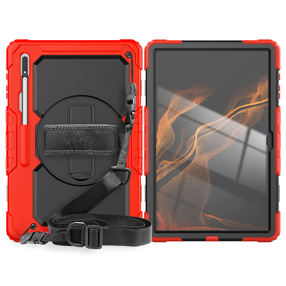 HUIXIANG Tough Strap Galaxy Tab S8 Utra Case Built-in Screen Protector