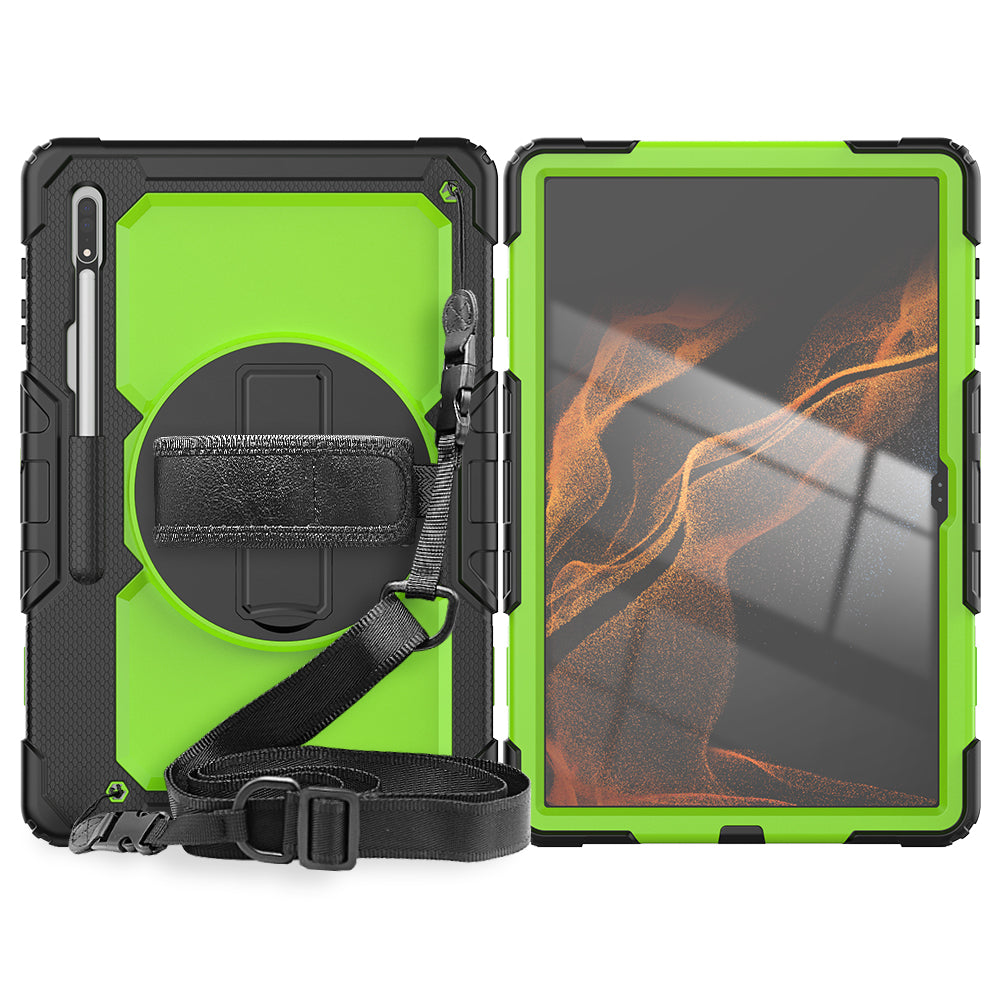 HUIXIANG Tough Strap Galaxy Tab S8 Utra Case Built-in Screen Protector