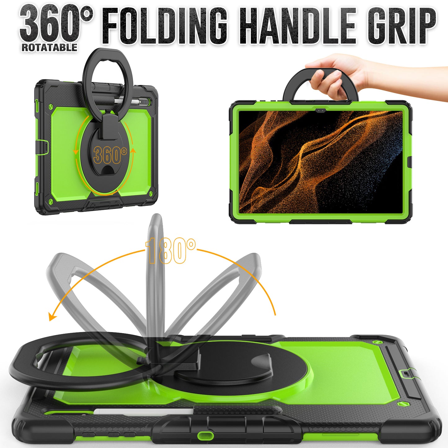 SHELLBOX Tough Handle Grip Hook Galaxy Tab S8 Ultra Case
